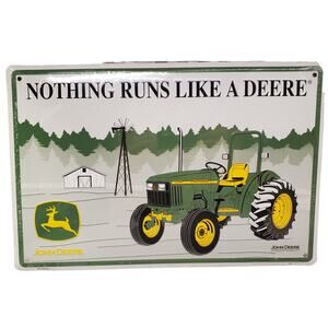 Vintage John Deere Tractor Metal Sign Nothing Runs Like A Deere Moline Ill 18"